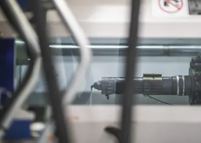 A closeup of the nozzle on the 350 Ton Wittmann Battenfeld at PMD in Sterling Heights is shown here.