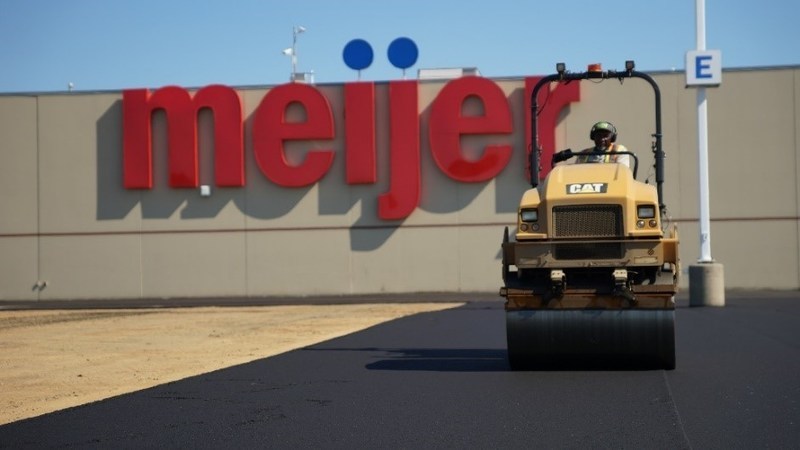 Recycled plastic bags were used to reinforce the parking lot at Meijer in Holland, Michigan.